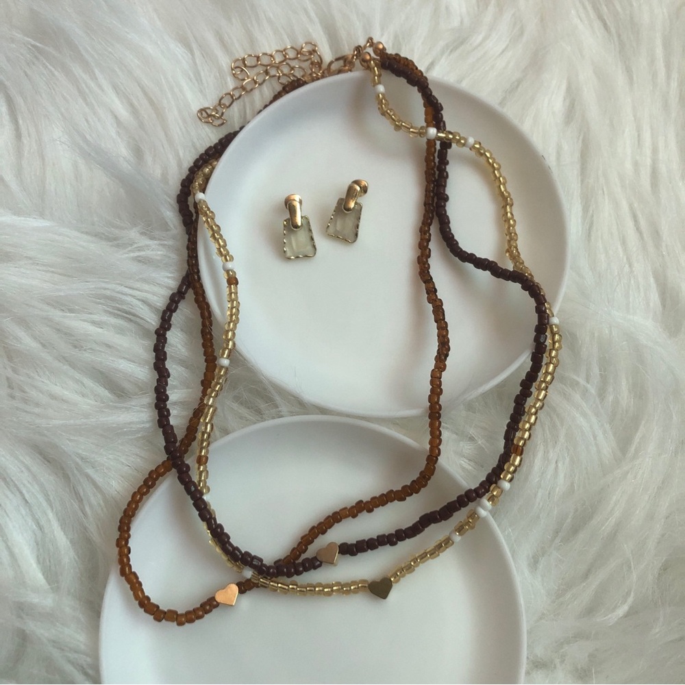 Marble earrings + three bead necklaces set